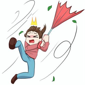 暴風に飛ばされる女性 人物,生活,全身,女性,暴風,飛ぶ,驚く,傘,素材のイラスト素材