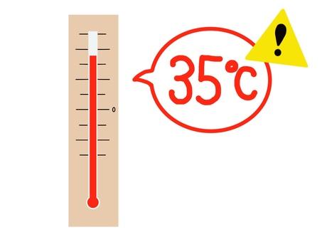 Illustration, termometre, 35 derece, aşırı sıcak gün, 