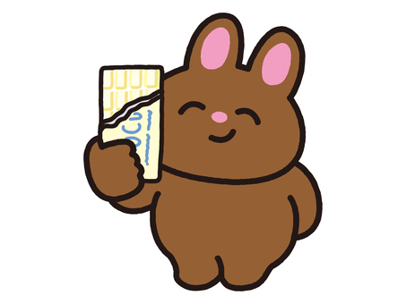 ホワイト板チョコを差し出す茶うさぎ うさぎ,動物,ゆるい,感謝,バレンタイン,板チョコ,チョコレート,ホワイトチョコ,チョコ,義理チョコのイラスト素材