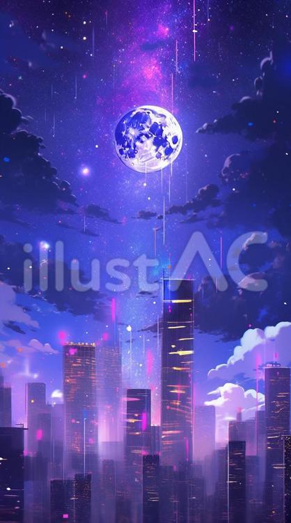 都市と月 月,ビル,夜のイラスト素材
