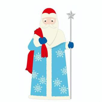 ジェド・マロース ジェドマロース,ロシア,冬の精霊,民族衣装,杖,雪柄,コート,帽子,手袋,白ひげのイラスト素材