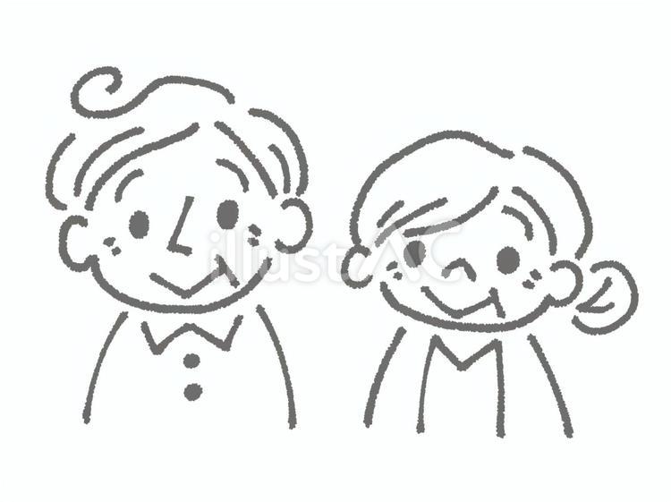 おじいちゃんとおばあちゃん（線画） おじいさん,おばあさん,祖父のイラスト素材