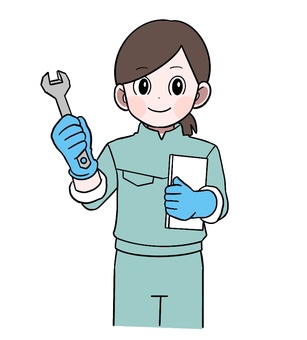 女性作業員 女性,作業着,作業員,工事,作業,点検,修理,整備のイラスト素材