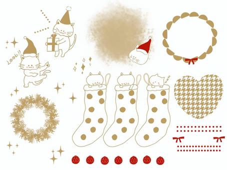 猫のクリスマス 猫,子猫,グループ,セット,あしらい,クリスマス,吹き出し,プレゼント,オーナメント,キラキラのイラスト素材