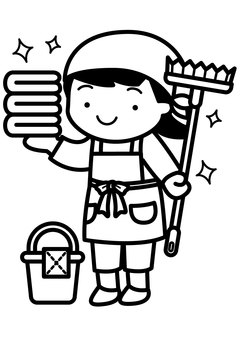 家事代行-1c 家事代行サービス,家事代行,家事,家政婦,お手伝いさん,掃除,洗濯,三角巾,エプロン,タオルのイラスト素材