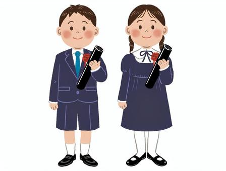 卒業式の子ども　幼稚園保育園　ペア 卒業式,卒園,卒業,幼稚園,保育園,男子,女子,学生,制服,子どものイラスト素材
