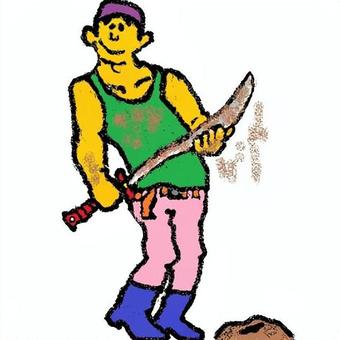 伝説の剣を手に入れた！ 男性,剣,掘る,土,ゲットのイラスト素材