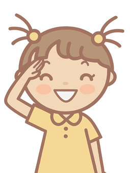人物素材142＿かわいい敬礼 女の子,かわいい,人物,敬礼,笑顔,上半身,ポーズ,笑う,嬉しい,喜ぶのイラスト素材