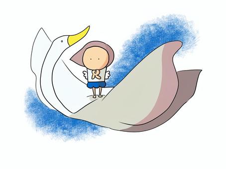 白鳥 おかっぱ 白鳥 おかっぱ 白鳥,乗る,空,飛ぶ,おかっぱ,女の子,子どものイラスト素材