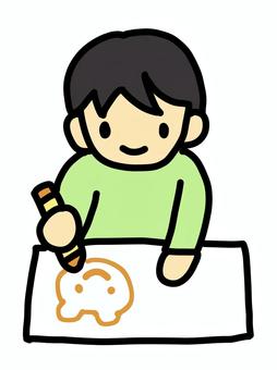 クレヨンで描く男の子 クレヨン,描く,人物,男の子,図工,遊び,紙,シンプルのイラスト素材