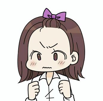 恥ずかしがってるリボンを付けた女性 人物,恥ずかしい,照れる,赤面,握りこぶし,リボン,茶髪,外ハネボブ,おでこ,ポーズのイラスト素材