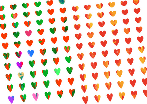 思い思いのハートアソート（120）1 ハート,赤,緑,とりどり,楽しい,陽気,あたたかみ,クリスマスカラーのイラスト素材
