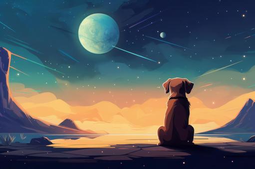 Illustration, night, sky, dog, 