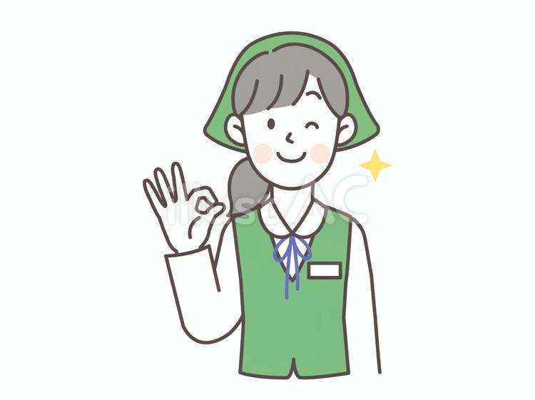 OKサインを出しながらウィンク女性販売員 販売員,接客,和菓子屋のイラスト素材