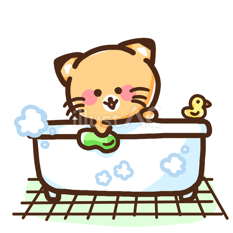 お風呂掃除をするかわいいきつねのイラスト きつね,風呂掃除,家事のイラスト素材