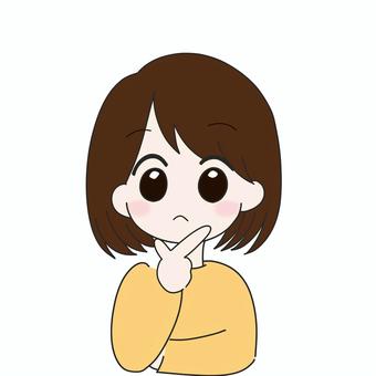 考える女の子 人物,女の子,女の人,女性,人,疑問,はてな,悩む,若い,オレンジのイラスト素材