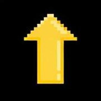 矢印（黄色）　ドット絵 ドット絵,ピクセルアート,ドット,矢印,上向き矢印,方向アイコン,ナビゲーション,アップロード,成長,上昇のイラスト素材
