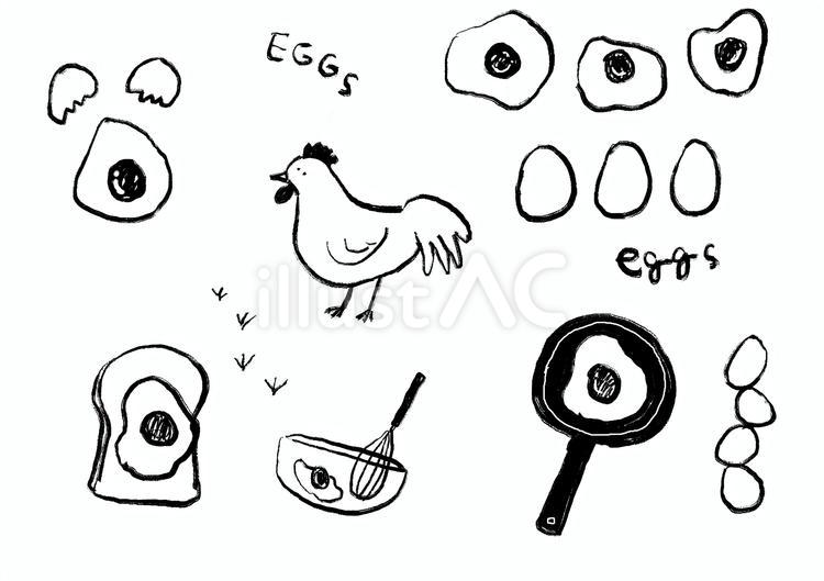 卵の手書きイラストセット 卵,目玉焼き,料理のイラスト素材