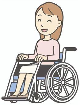 車椅子に乗って笑顔の若い女性 車いす,笑顔,女性,女の子,人物,かわいい,微笑む,にっこり,ニコニコ,障害者のイラスト素材