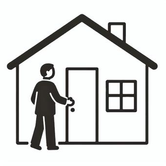 家庭訪問のイラスト 訪問,家庭,営業,帰宅,シンプル,ビジネスマン,先生,押し売り,自宅,線画のイラスト素材
