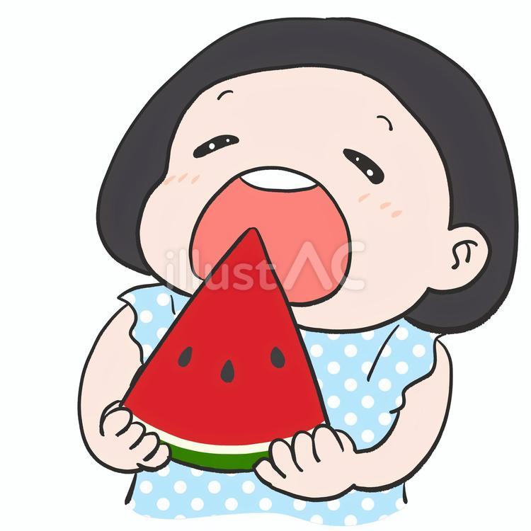 スイカを食べる子どものイラスト 幼稚園,保育園,こども園のイラスト素材