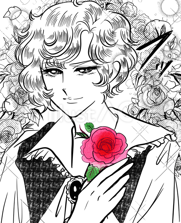 70年代少女漫画風金髪王子イケメンと薔薇 イケメン,少女漫画,漫画のイラスト素材