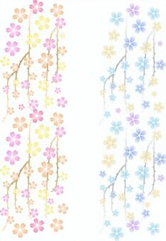 ai Japanese style weeping cherry tree 2-piece set, gradation, yellow, pink, JPG, PNG and AI