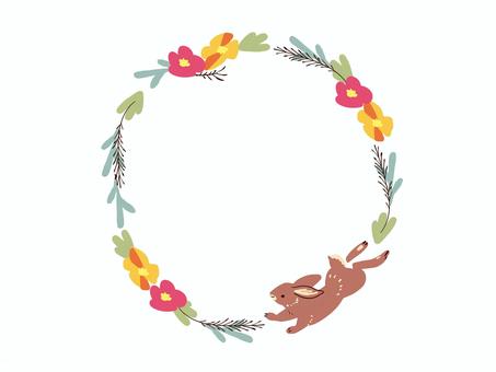 野ウサギのかわいいリース リース,野ウサギ,動物,かわいい,ボタニカル,小さい,花,植物,カラフル,草のイラスト素材