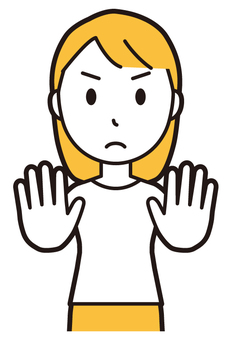  ロングヘア女性(黄)-186-バスト ストップ,真剣,女性,女の子,人物,かわいい,一生懸命,考える,止まれ,禁止のイラスト素材