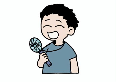 ハンディ扇風機を使う人 ハンディ扇風機,手持ち,扇風機,ハンディファン,太線,シンプル,人,男性,持つ,使うのイラスト素材