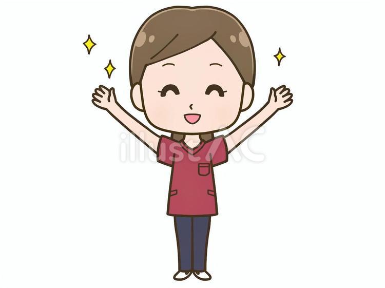 スクラブを着た女性　バンザイ　全身 スクラブ,女性,バンザイのイラスト素材