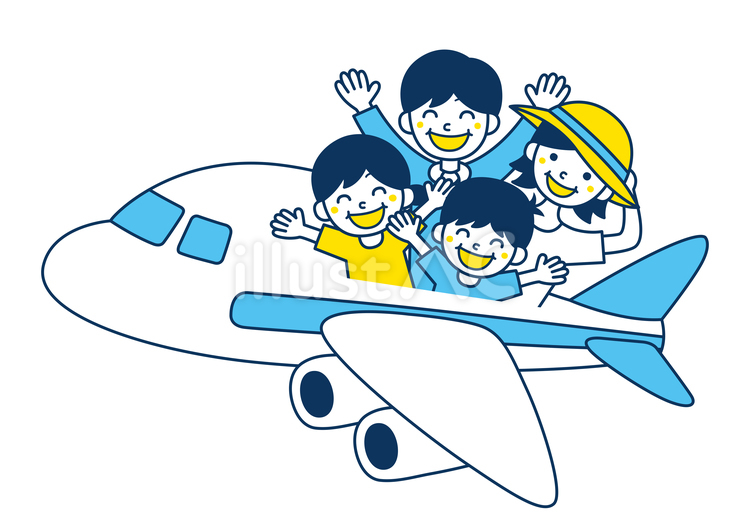 飛行機で旅行する家族03 家族,飛行機,旅行のイラスト素材