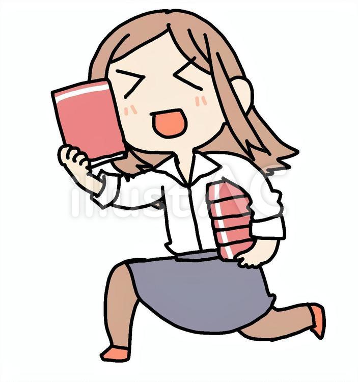 嬉々として本を運ぶ女性 本,運ぶ,抱えるのイラスト素材
