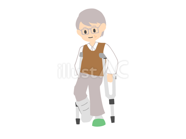 松葉づえを使うお爺さん 松葉杖,お爺さん,立っているのイラスト素材