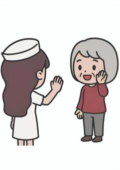挨拶する老婆