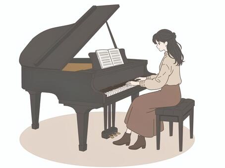 ピアノを奏でる女性 女性,ピアノ,音楽,演奏,楽器,楽譜,音楽教室,ピアノ教室,レッスン,リズムのイラスト素材
