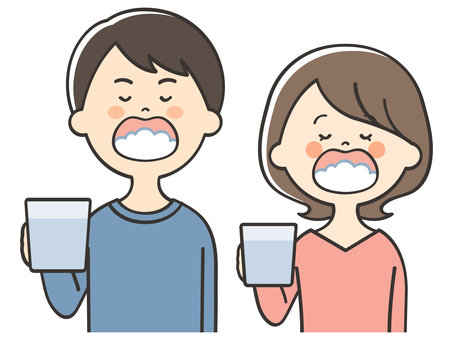 うがいをする男女 男性,女性,うがい,喉,清潔,対策,予防,感染,感染症,風邪のイラスト素材