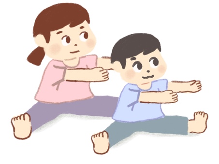 ストレッチをする親子(ママと息子) ストレッチ,体操,柔軟,運動,親子,母,母親,女性,ママ,子どものイラスト素材
