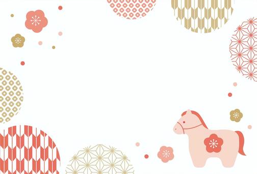 2026年 馬と梅のかわいい和柄年賀状