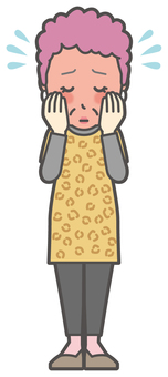  大阪のおばちゃん-119-全身 赤面,おばちゃん,大阪,ヒョウ柄,おばはん,中年,女性,関西,派手,おばさんのイラスト素材