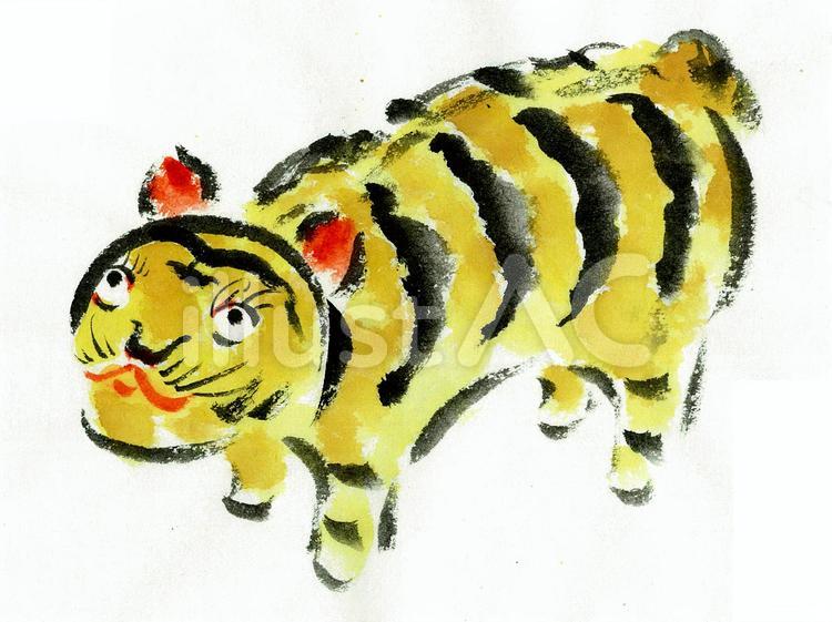 虎の置物の俳画 とら,黄色,イエローのイラスト素材