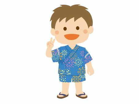 甚平の男の子1_花火柄 こども,甚平,花火,お祭り,夏休み,おまつり,夏祭り,縁日,男の子,子供のイラスト素材
