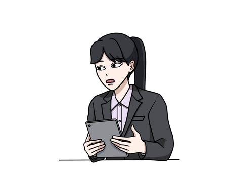 タブレットで説明するスーツ姿の女性 タブレット,プレゼン,スーツ,女性,会議,説明,報告,打ち合わせ,若手,若いのイラスト素材