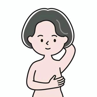 胸確認 上半身 裸_影 GBW 女性,ミセス,はだか,乳がん検診,乳癌,セルフチェック,自己検診,ピンクリボン,早期発見,乳房のイラスト素材