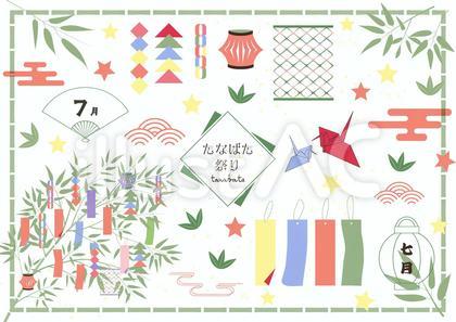 七夕飾りのイラストセット ピンク系