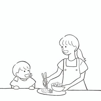 ご飯の支度をする親子 ご飯,支度,準備,親子,女性,女,女の子,母,お母さん,子どものイラスト素材