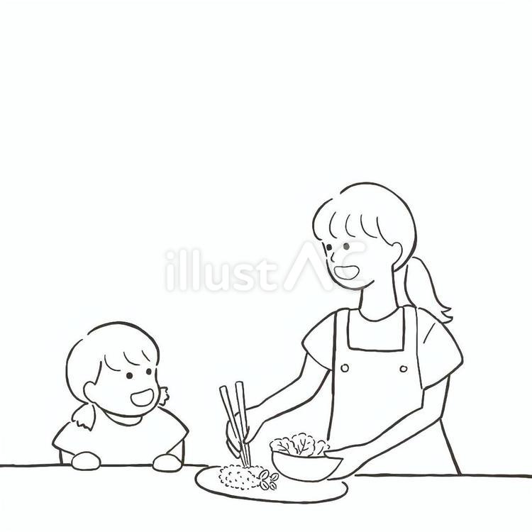ご飯の支度をする親子 ご飯,支度,準備のイラスト素材