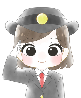 女性駅員のかわいい水彩風イラスト