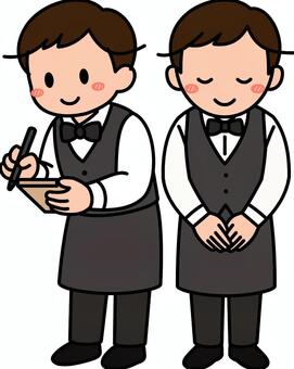 グレーのスタッフの接客です。 レストラン,スタッフ,シンプル,従業員,飲食店,接客,サービス,店員,接客業,カフェのイラスト素材