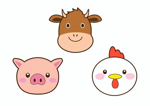 ブタ　牛　にわとり　3点セット 豚,牛,鶏,家畜,セット,ポーク,ビーフ,チキン,肉,ゆるいのイラスト素材